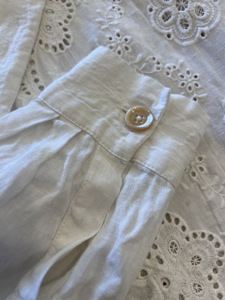 L/S Eyelet Embroidered Linen Shirtdress (As found, spot on right cuff. Retail $600+)
